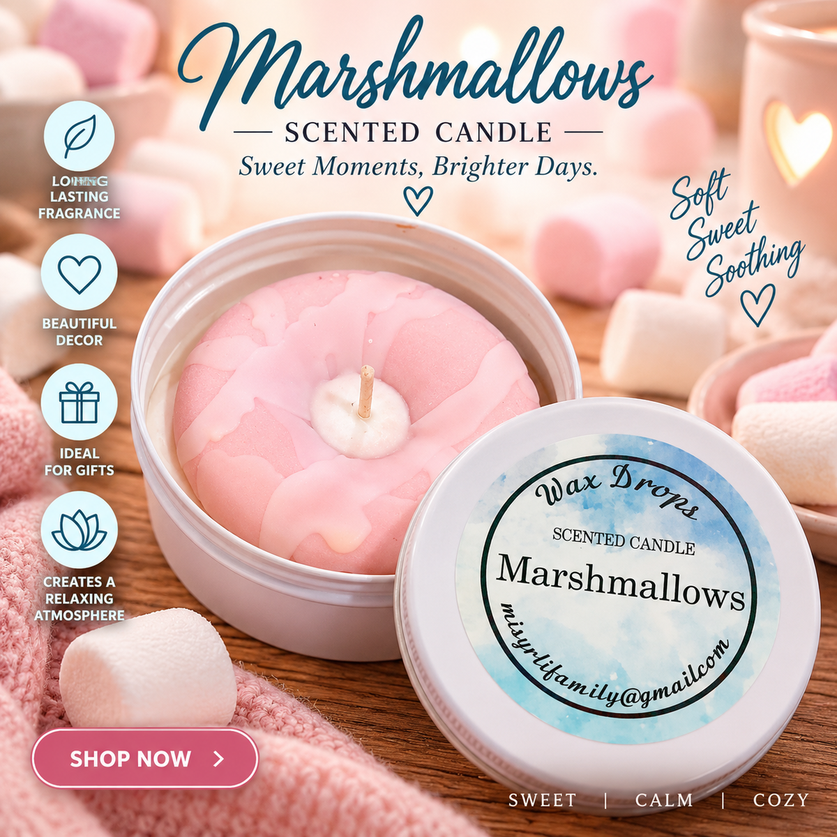 Handmade Scented Candle: Marshmallows