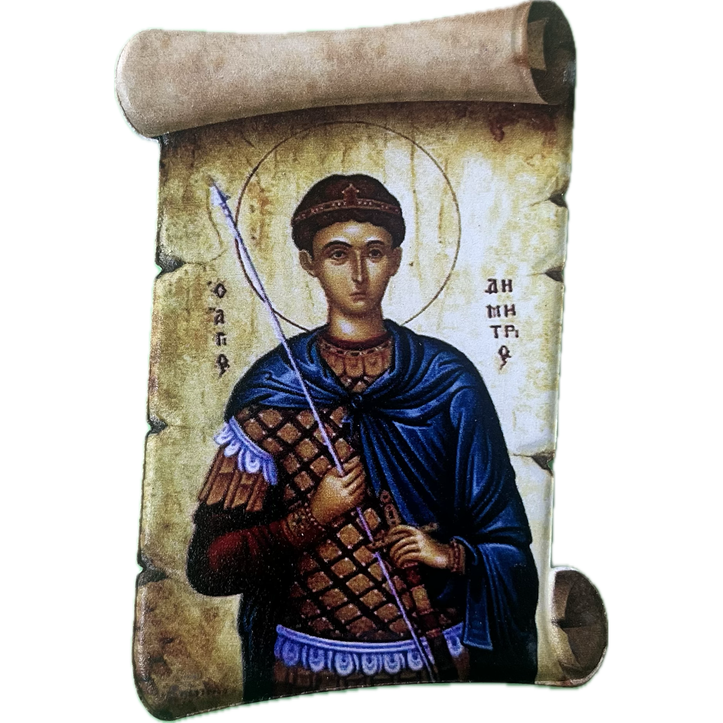 Ceramic magnet in the shape of a papyrus: Saint Demetrios