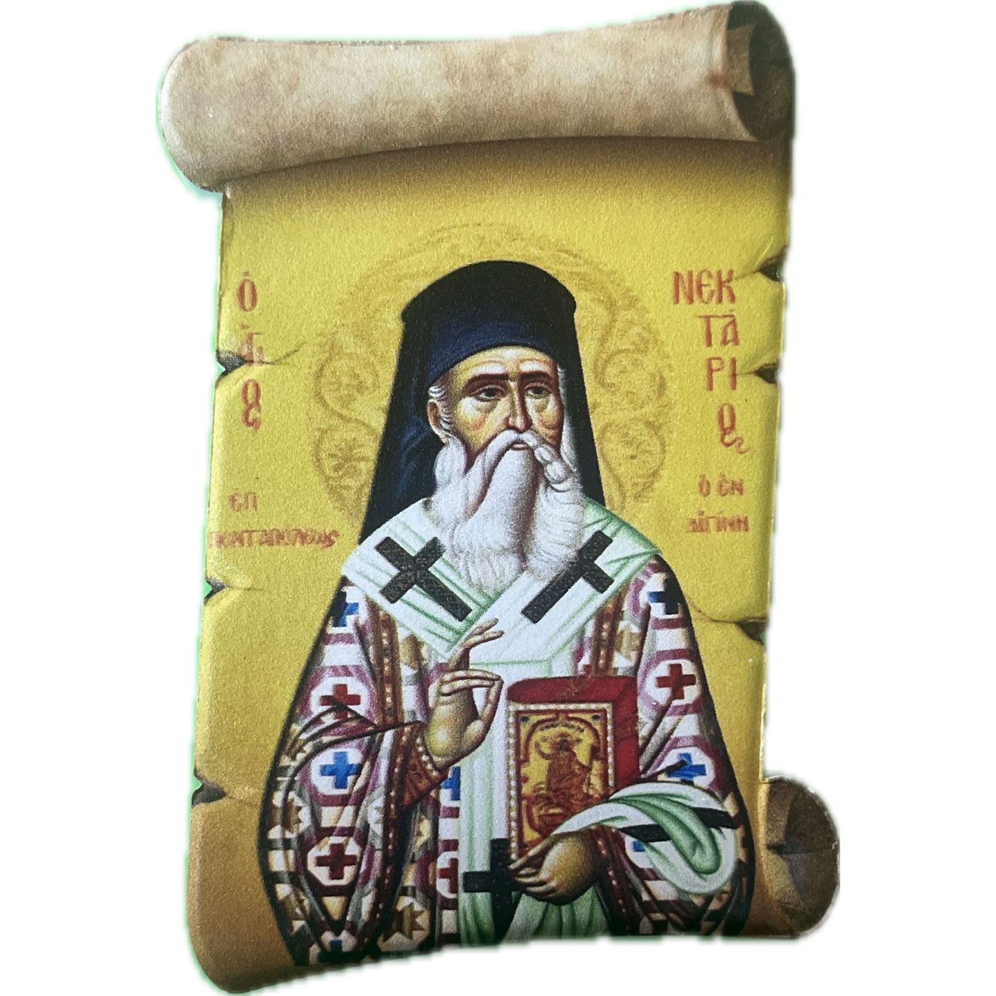 Ceramic magnet in the shape of a papyrus: Saint Nektarios