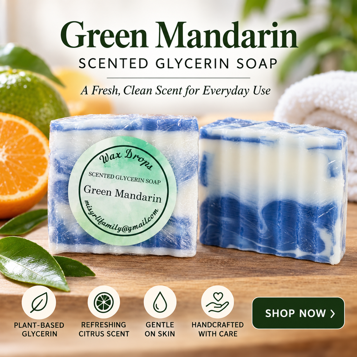 Handmade Scented Glycerin Soap: Green mandarin.