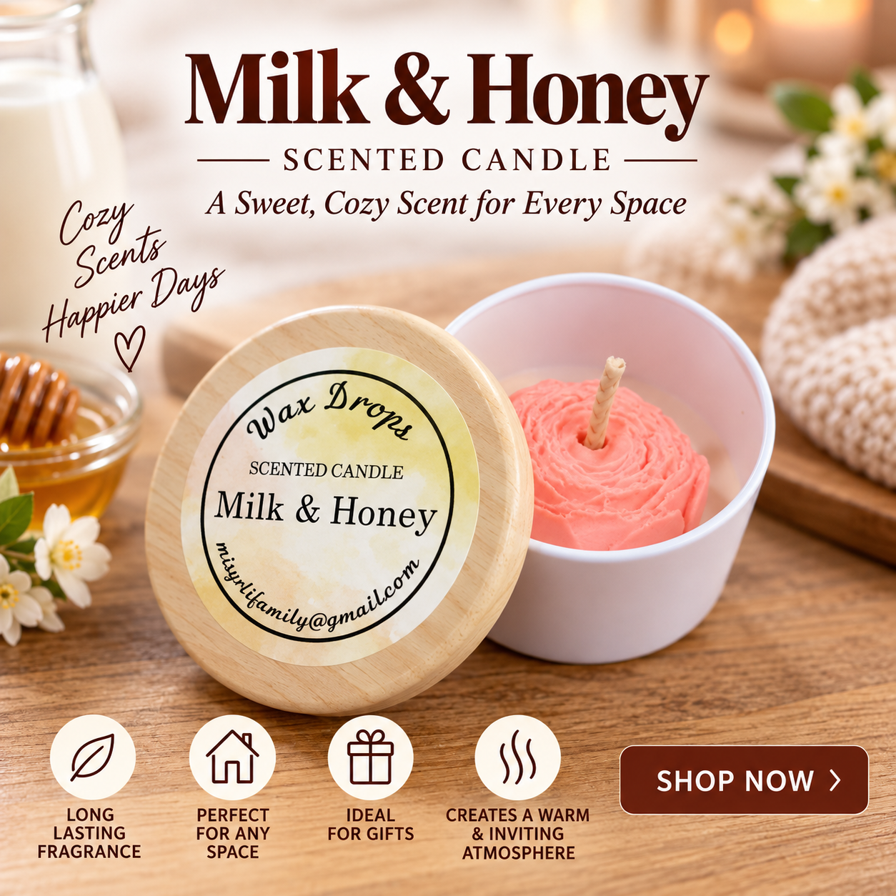 Handmade Scented Candle: Milk & Honey