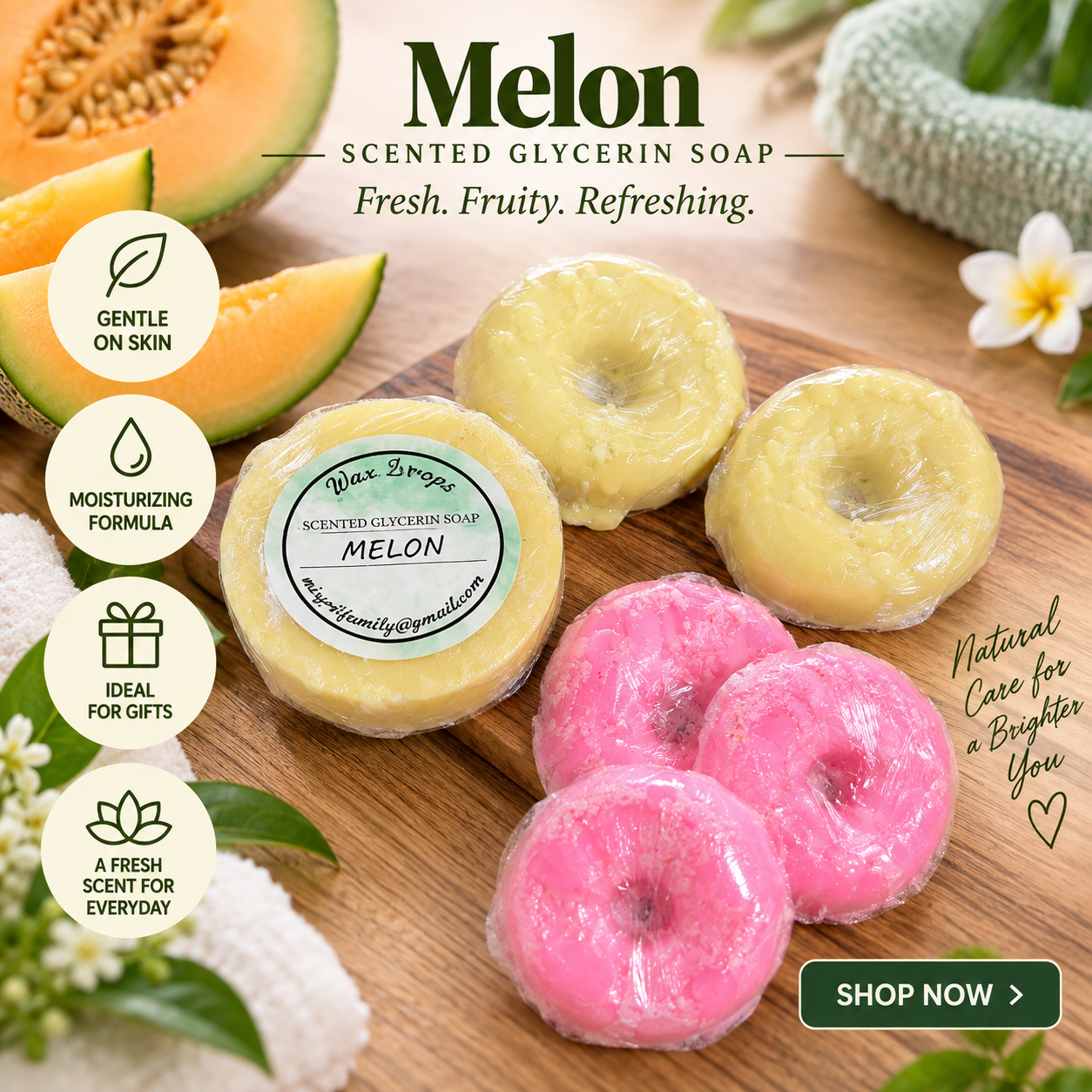 Scented Glycerin Soap (donut style): Melon.
