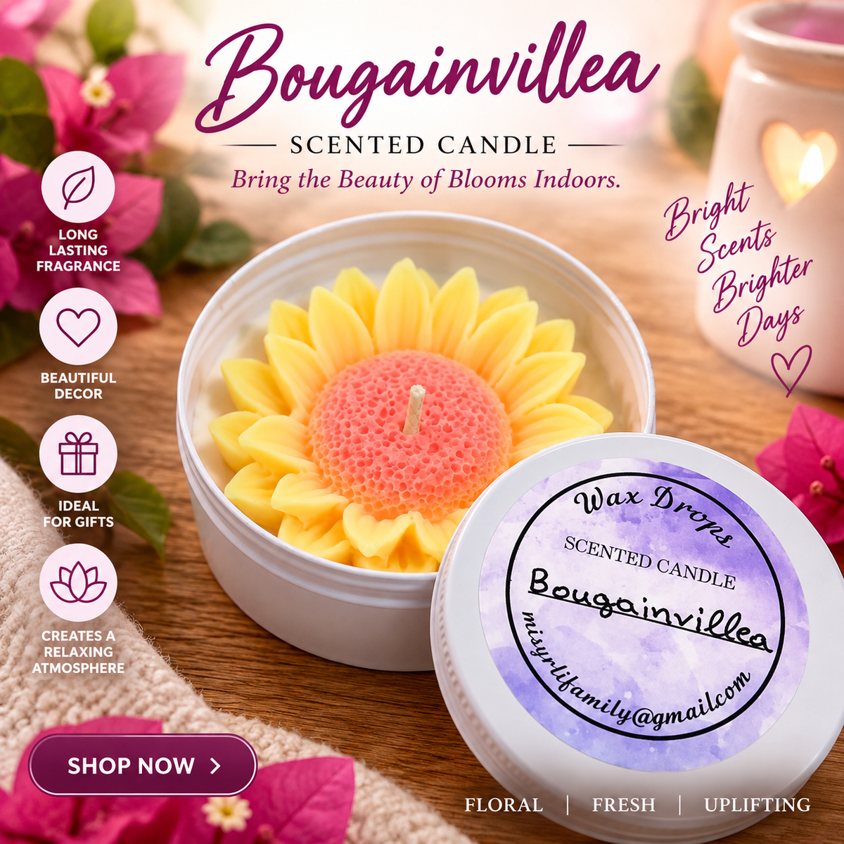 Handmade Scented Candle: Bougainvillea
